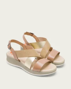 PORRONET Sandalia Cuña Piel Taupe Platino Fiama Discount