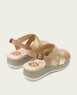 PORRONET Sandalia Cuña Piel Taupe Platino Fiama Discount