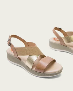 PORRONET Sandalia Cuña Piel Taupe Platino Fiama Discount