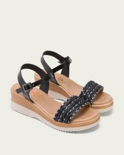PORRONET Sandalia Cuña Piel Y Tejido Negro Lara Fashion