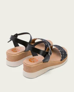 PORRONET Sandalia Cuña Piel Y Tejido Negro Lara Fashion