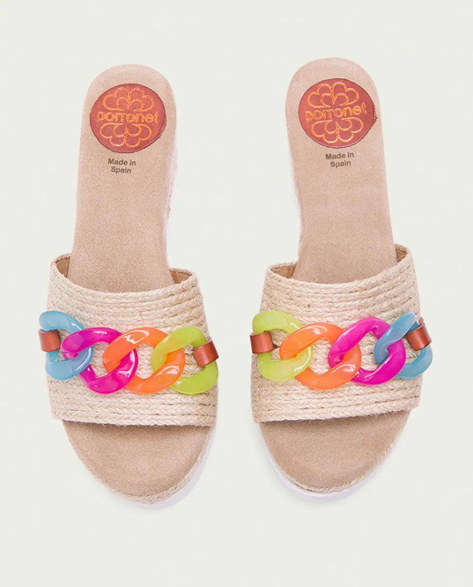 PORRONET Sandalia Cuña Rafia Colores Lua Clearance