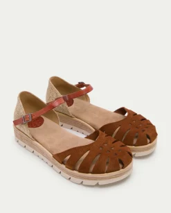 PORRONET Sandalia Cuña Serraje Cuero Bianca Fashion