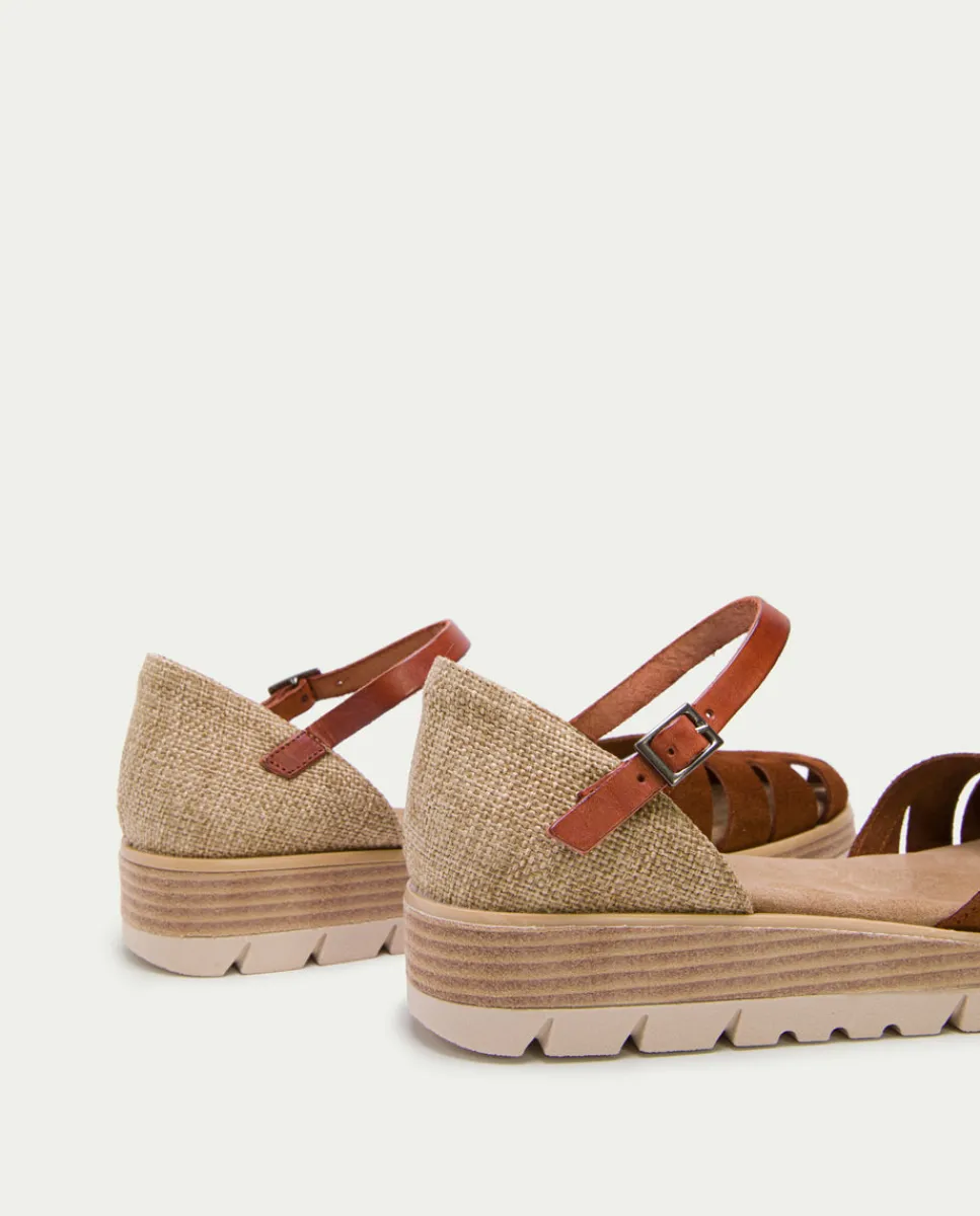 PORRONET Sandalia Cuña Serraje Cuero Bianca Fashion