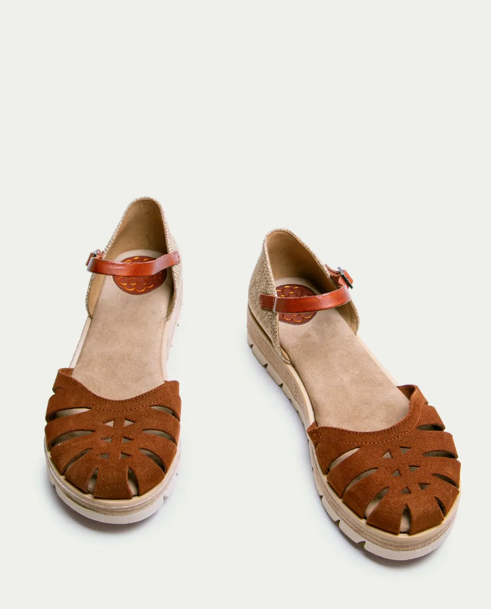 PORRONET Sandalia Cuña Serraje Cuero Bianca Fashion