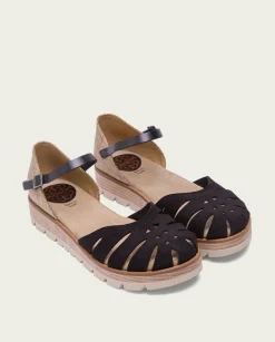 PORRONET Sandalia Cuña Serraje Negro Bianca Sale