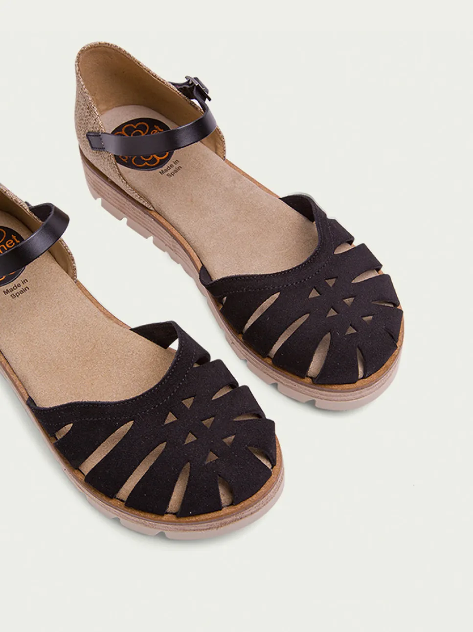 PORRONET Sandalia Cuña Serraje Negro Bianca Sale