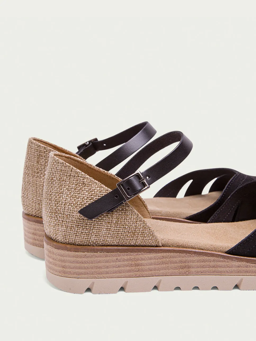 PORRONET Sandalia Cuña Serraje Negro Bianca Sale