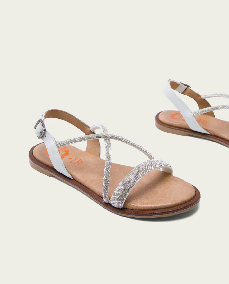 PORRONET Sandalia Plana Con Brillantes Blanca Axa Flash Sale