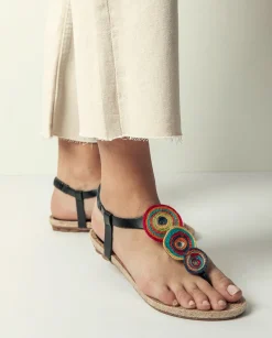 PORRONET Sandalia Plana Yute Y Piel Negro Mia Store