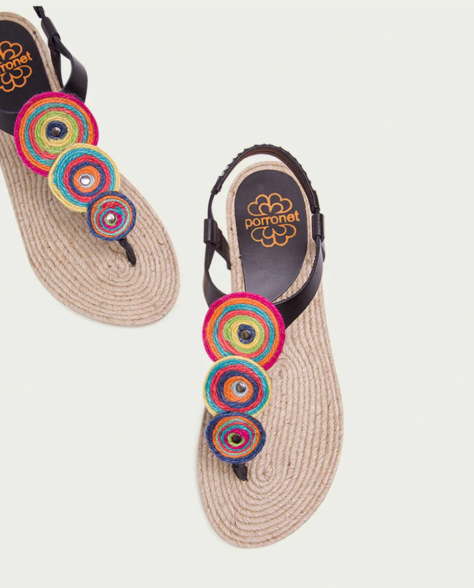 PORRONET Sandalia Plana Yute Y Piel Negro Mia Store