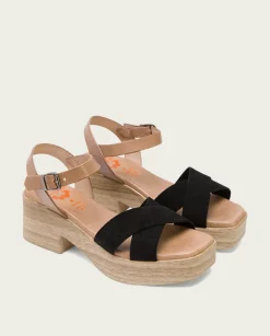 PORRONET Sandalia Tacón Bajo De Piel Taupe Negro Viviana Discount