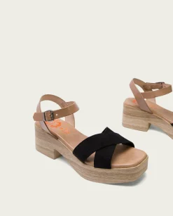 PORRONET Sandalia Tacón Bajo De Piel Taupe Negro Viviana Discount