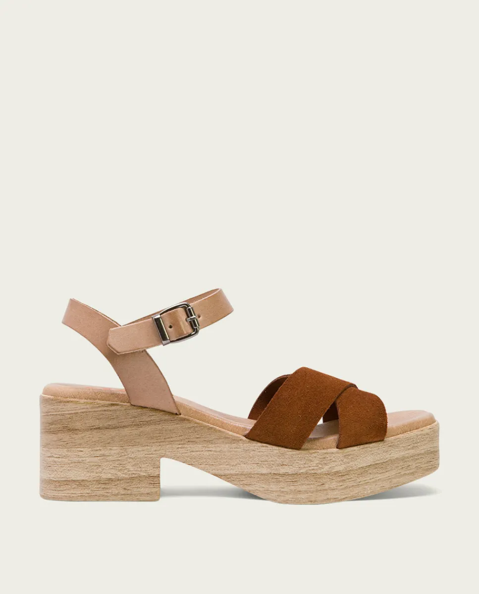 PORRONET Sandalia Tacón Bajo De Piel Taupe Cuero Viviana Sale