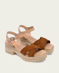 PORRONET Sandalia Tacón Bajo De Piel Taupe Cuero Viviana Sale