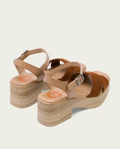 PORRONET Sandalia Tacón Bajo De Piel Taupe Cuero Viviana Sale