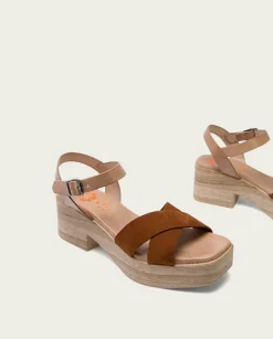 PORRONET Sandalia Tacón Bajo De Piel Taupe Cuero Viviana Sale