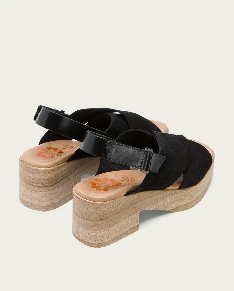 PORRONET Sandalia Tacón Bajo De Piel Negro Vilma Clearance