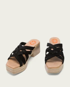 PORRONET Sandalia Tacón Bajo Piel Negro Vicky Cheap