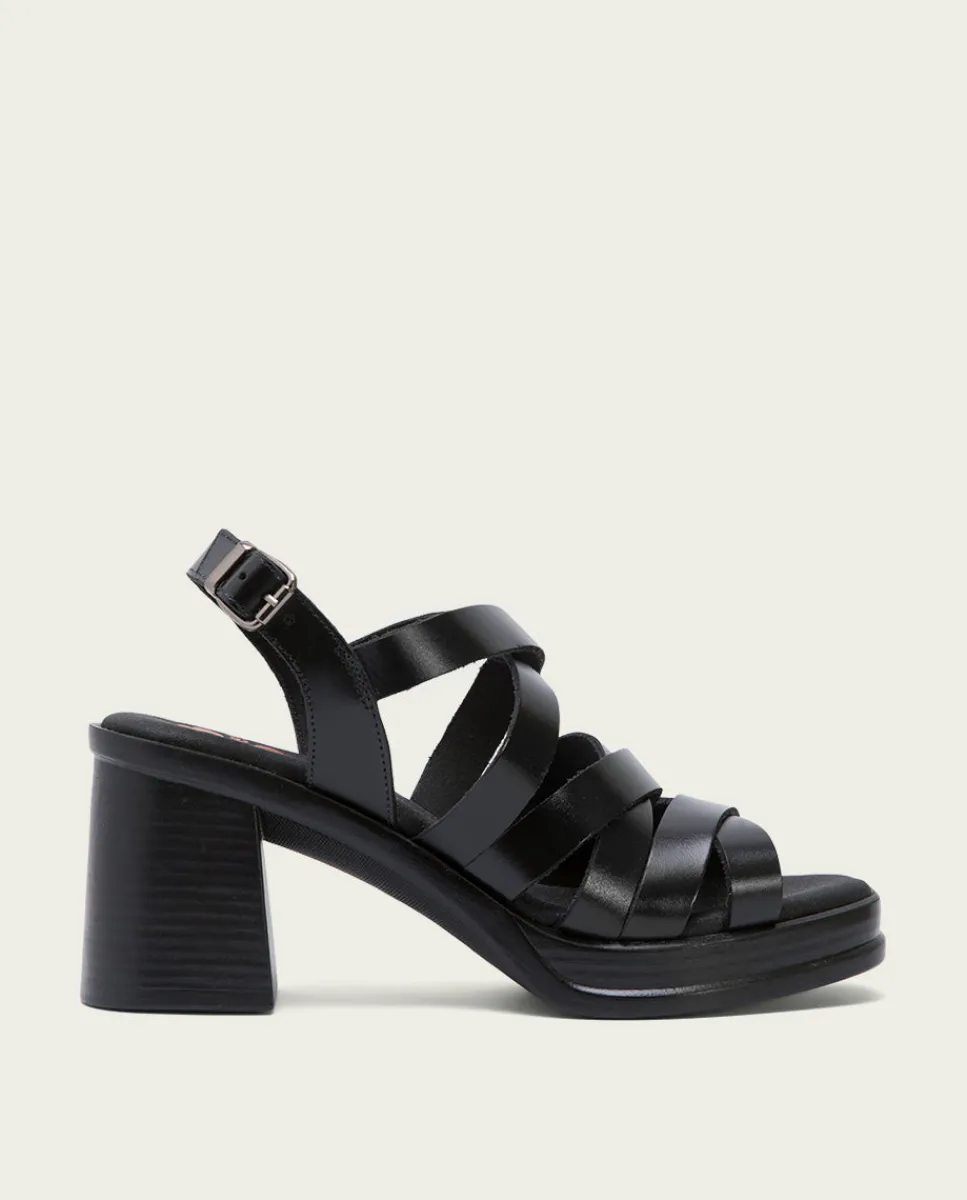 PORRONET Sandalia Tacón Medio De Piel Negro Nerea Clearance