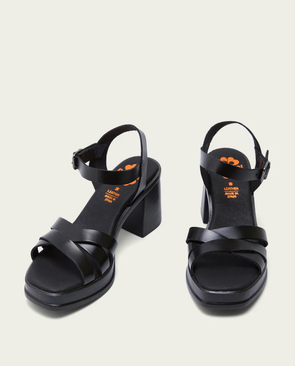 PORRONET Sandalia Tacón Medio De Piel Negro Nicole Flash Sale