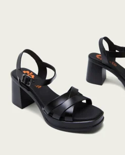 PORRONET Sandalia Tacón Medio De Piel Negro Nicole Flash Sale