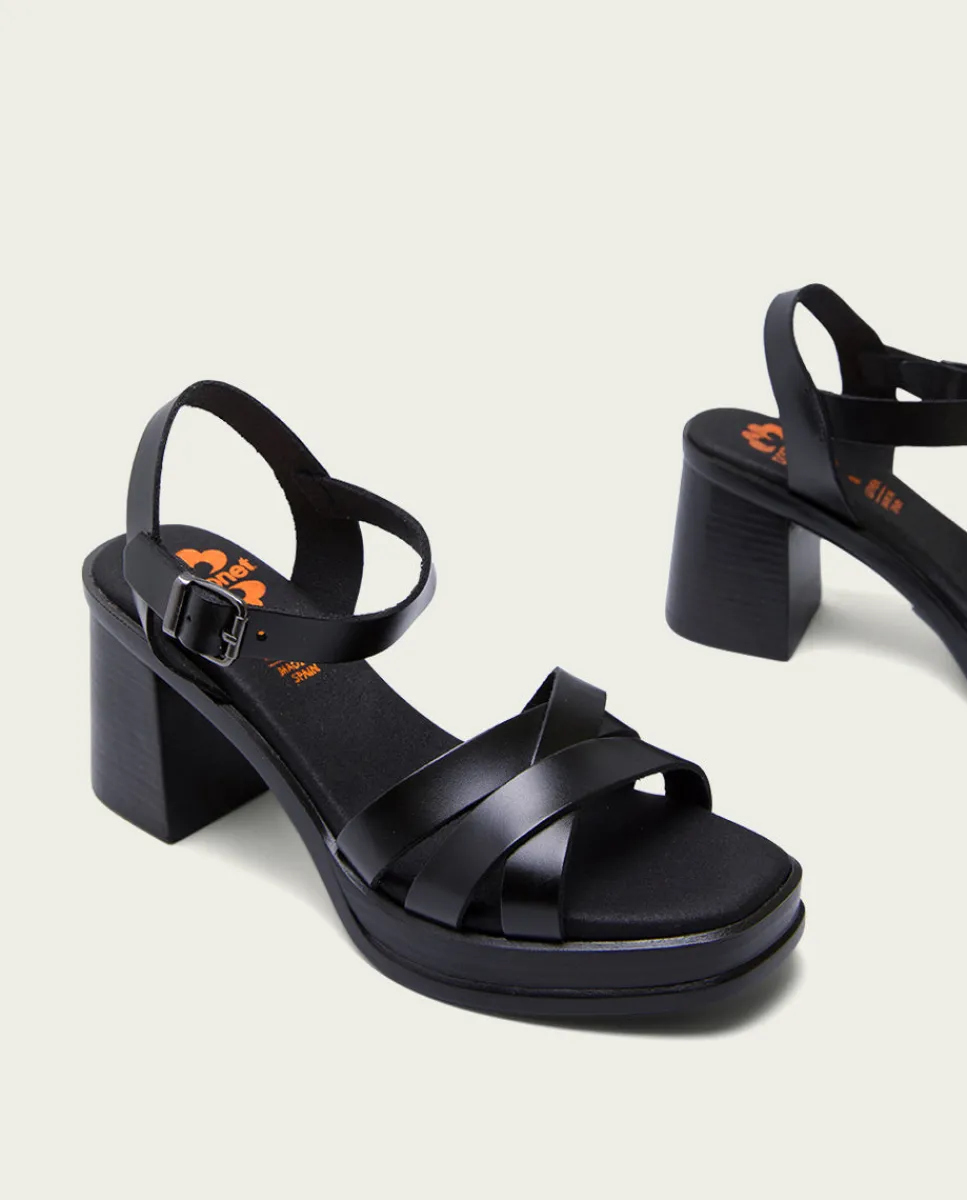 PORRONET Sandalia Tacón Medio De Piel Negro Nicole Flash Sale