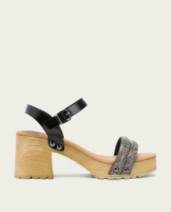 PORRONET Sandalia Tacón Medio Negro Plomo Serena Flash Sale