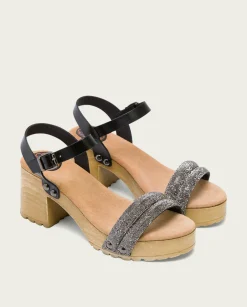 PORRONET Sandalia Tacón Medio Negro Plomo Serena Flash Sale