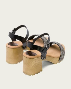 PORRONET Sandalia Tacón Medio Negro Plomo Serena Flash Sale