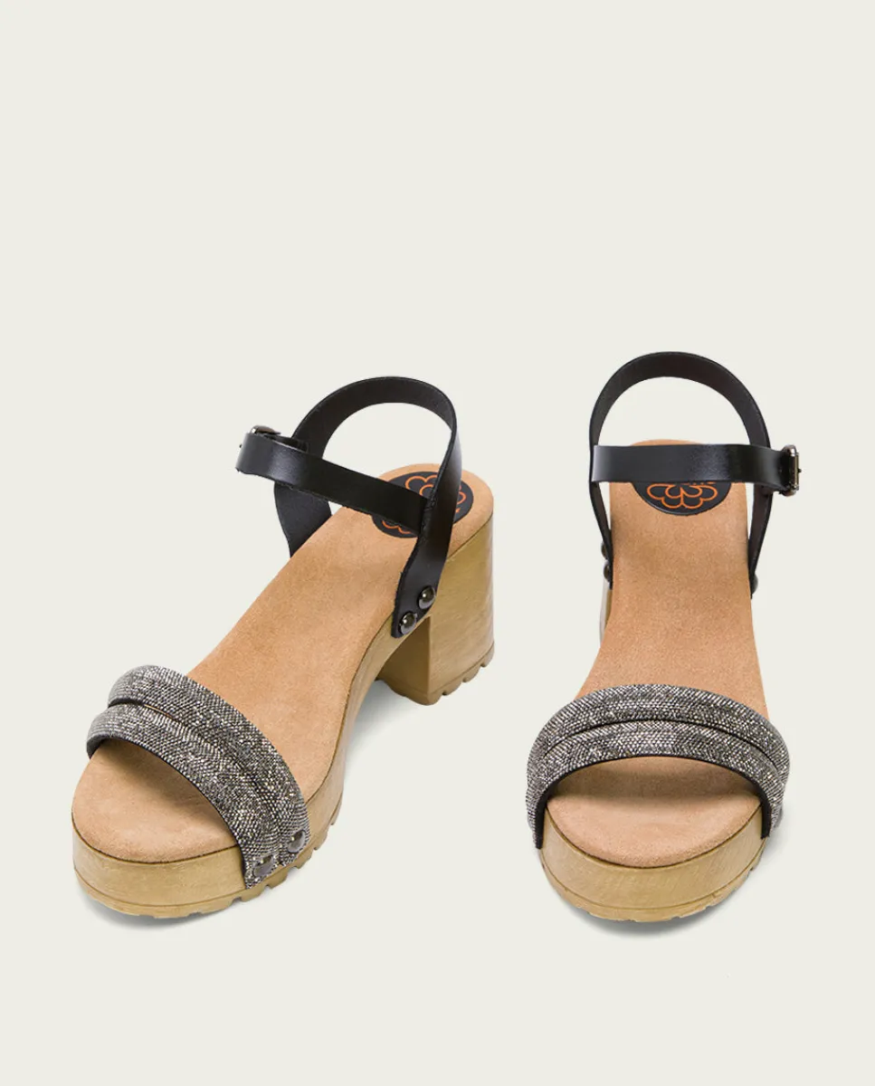 PORRONET Sandalia Tacón Medio Negro Plomo Serena Flash Sale