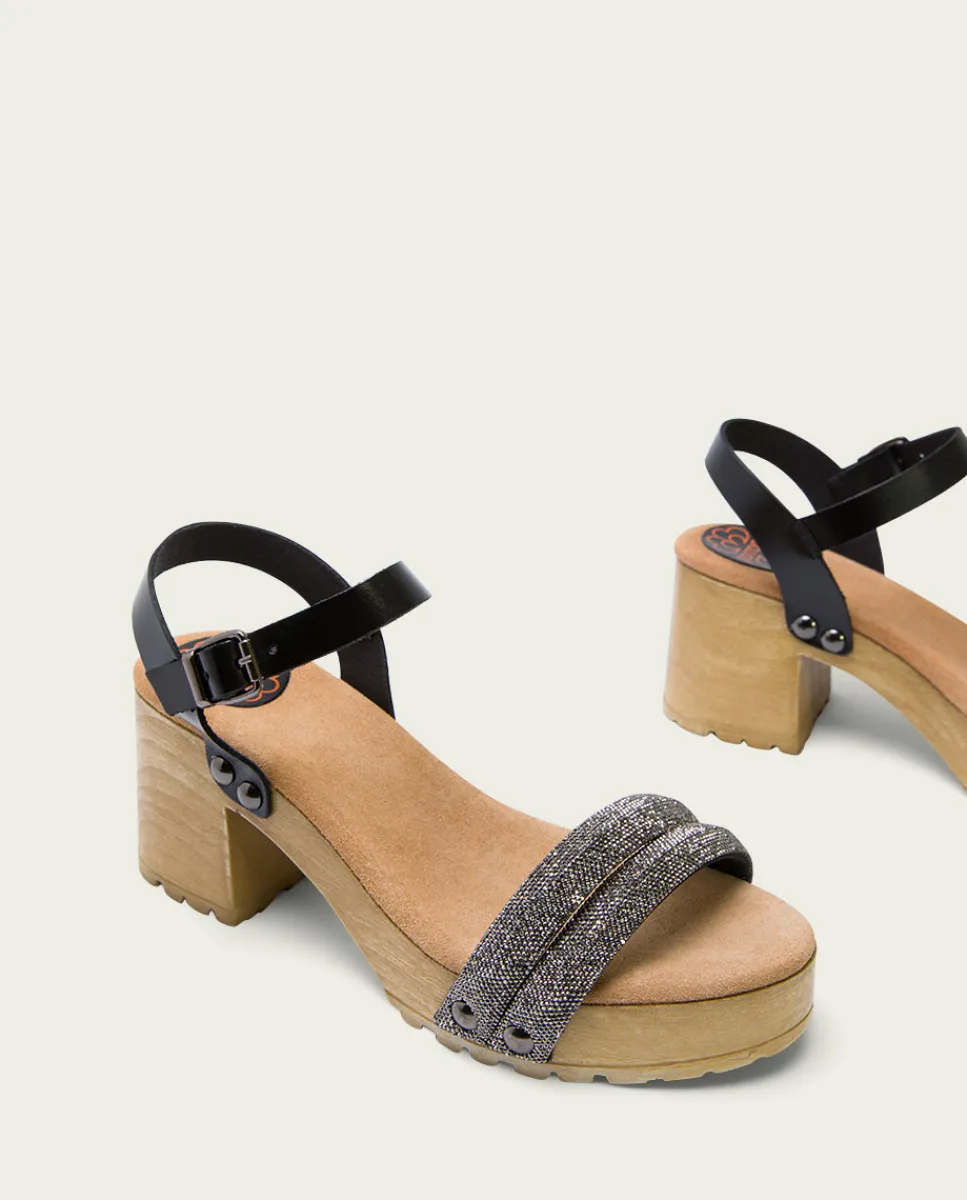 PORRONET Sandalia Tacón Medio Negro Plomo Serena Flash Sale