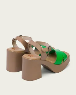 PORRONET Sandalia Tacón Piel Zoe Verde New