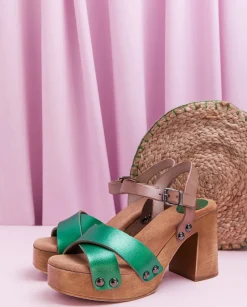 PORRONET Sandalia Tacón Verde Vega Cheap