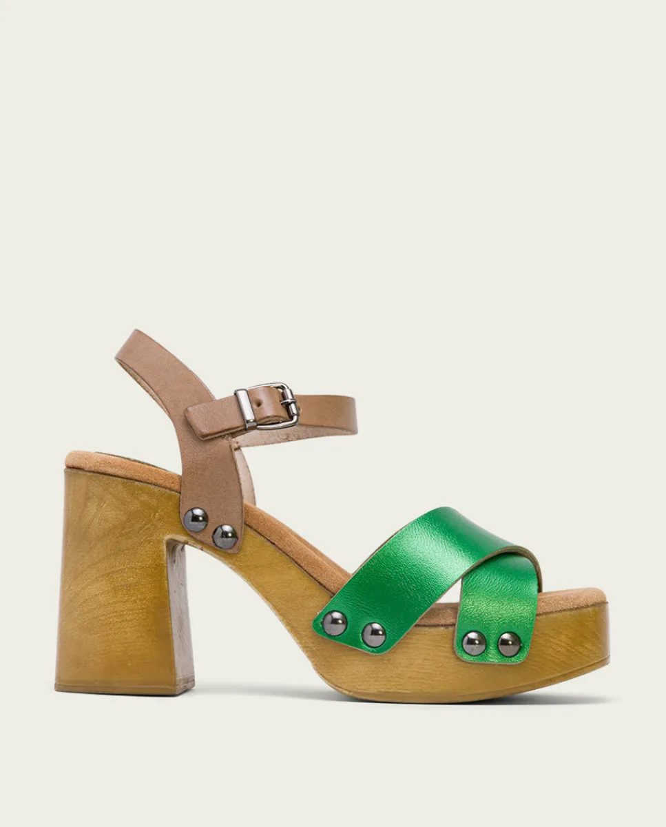 PORRONET Sandalia Tacón Verde Vega Cheap